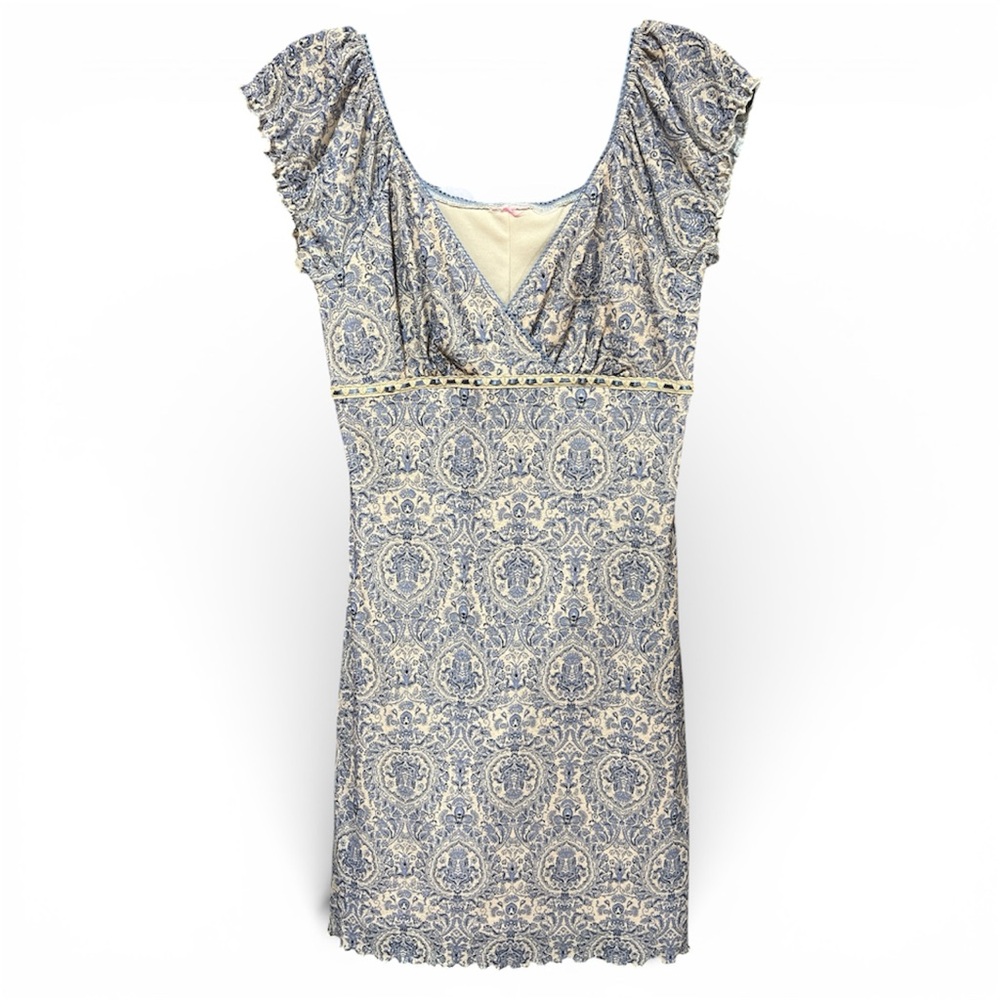 Y2K Xhilaration Blue and Cream Patterned Mini Dress